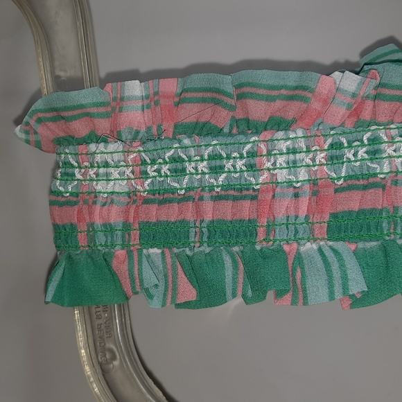 ENGLISH FACTORY Midaxi Smocked Sundress Green Plaid Tiered Square Neck Cottage L - Picture 3 of 8
